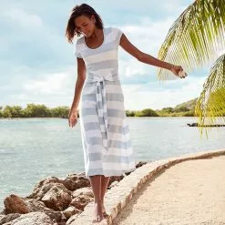 Lands' End Women's Light Weight Cotton Modal Convertible Tie Waist Midi Dress