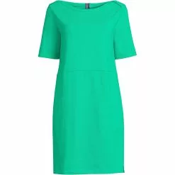 Lands' End Women's Plus Size Heavyweight Cotton Jersey Elbow Sleeve Dress