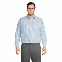Lands' End Men's Big And Tall Pattern No Iron Supima Pinpoint Straight Collar