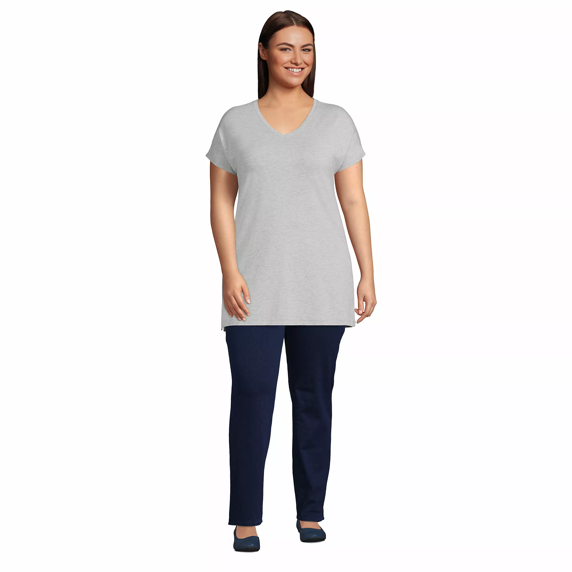Lands' End Women's Plus Size Short Sleeve Jersey Extra Long Vneck Tunic - Image 4