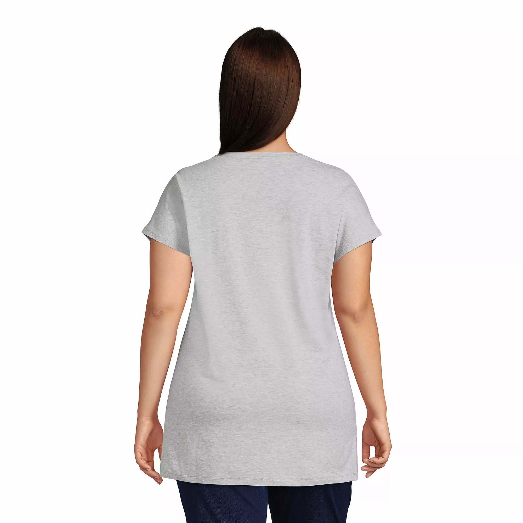 Lands' End Women's Plus Size Short Sleeve Jersey Extra Long Vneck Tunic - Image 2