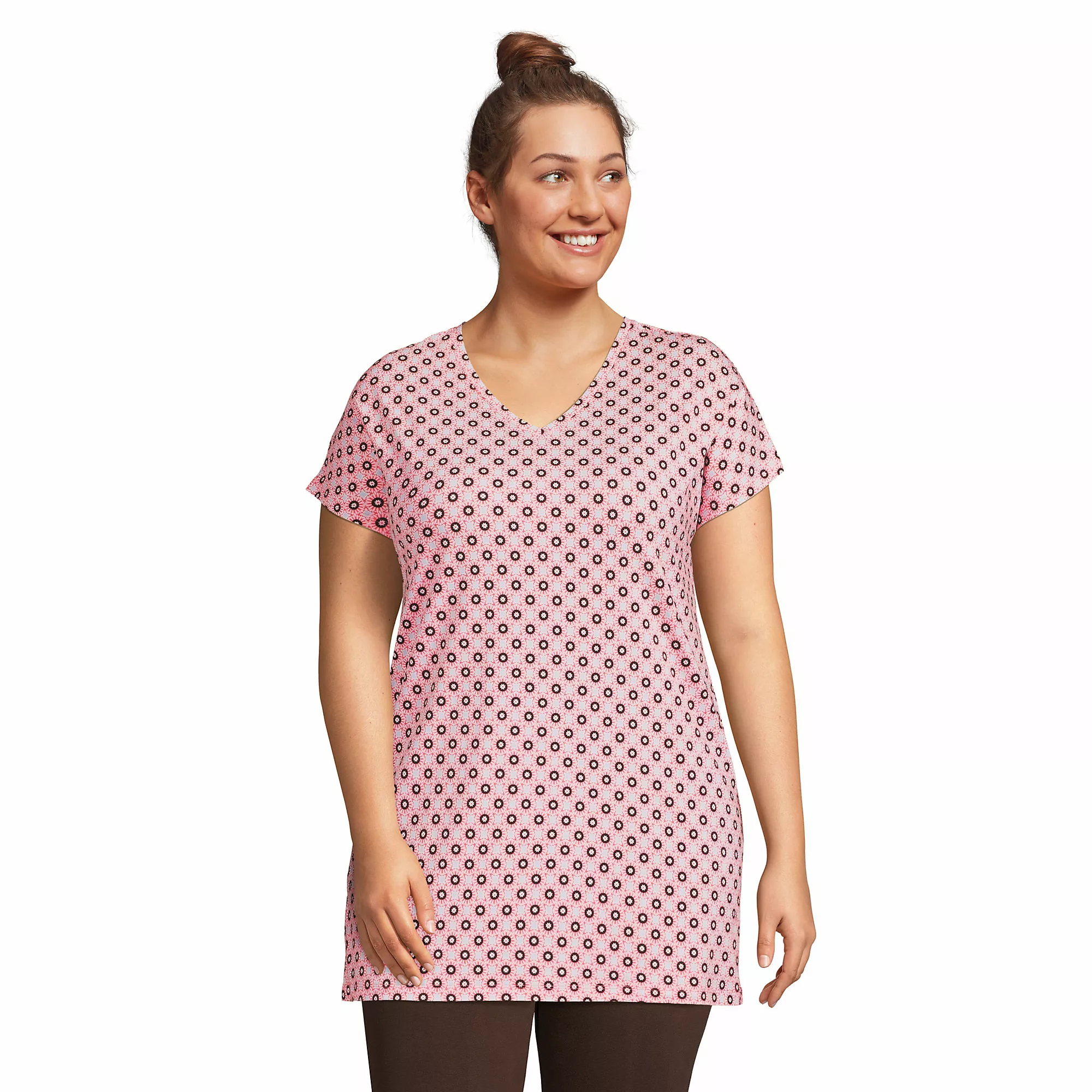 Lands' End Women's Plus Size Short Sleeve Jersey Extra Long Vneck Tunic