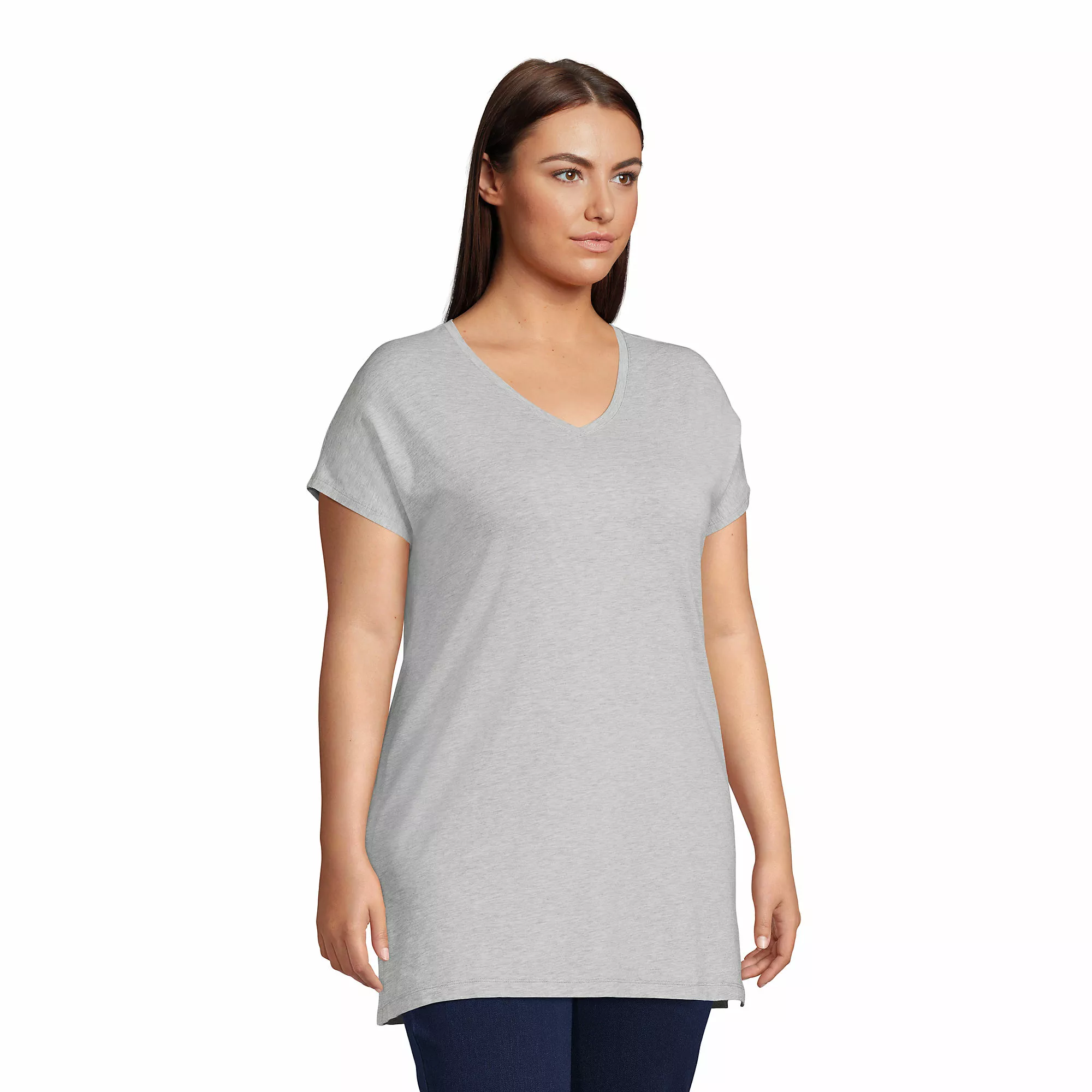 Lands' End Women's Plus Size Short Sleeve Jersey Extra Long Vneck Tunic - Image 3