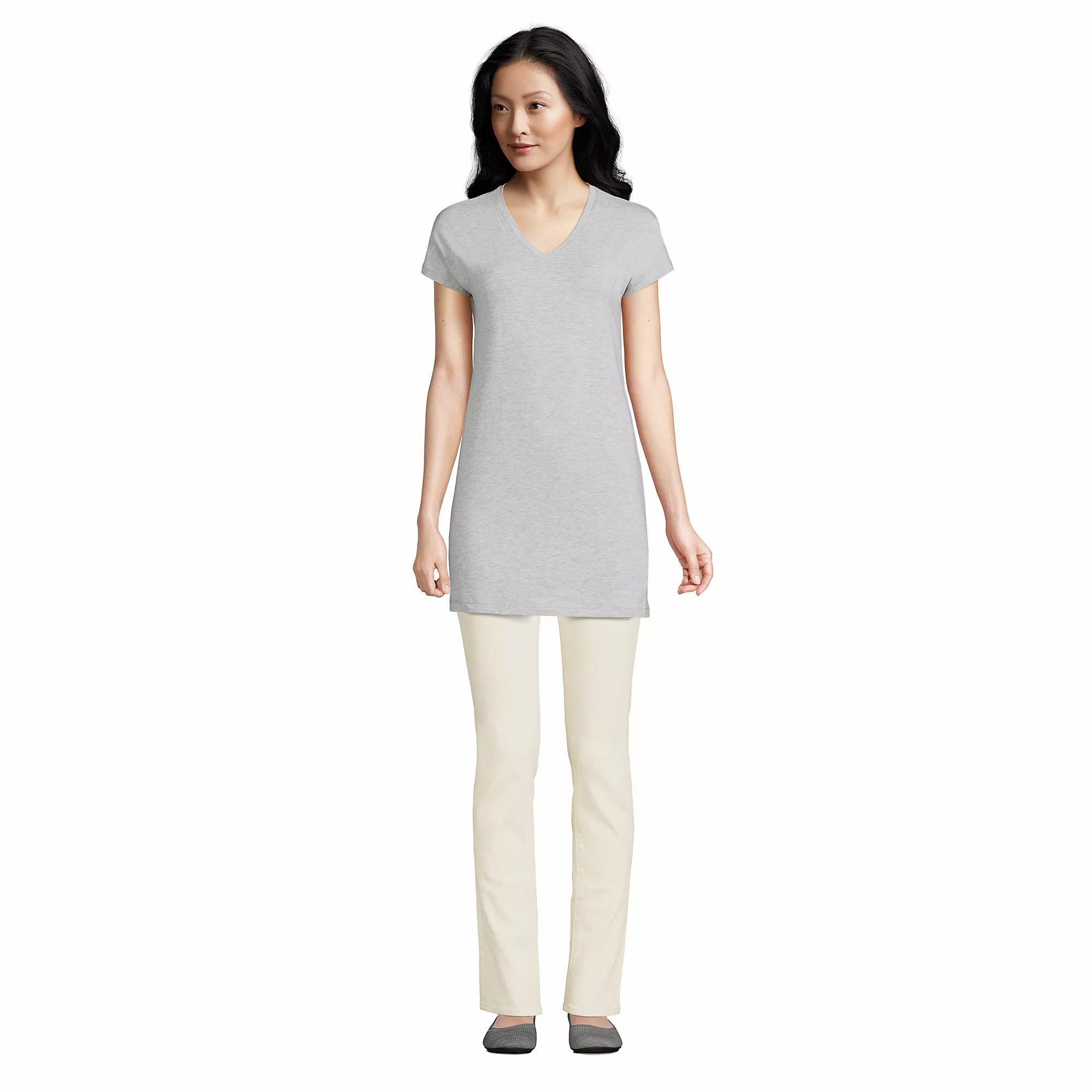 Lands' End Women's Short Sleeve Jersey Extra Long Vneck Tunic - Image 4