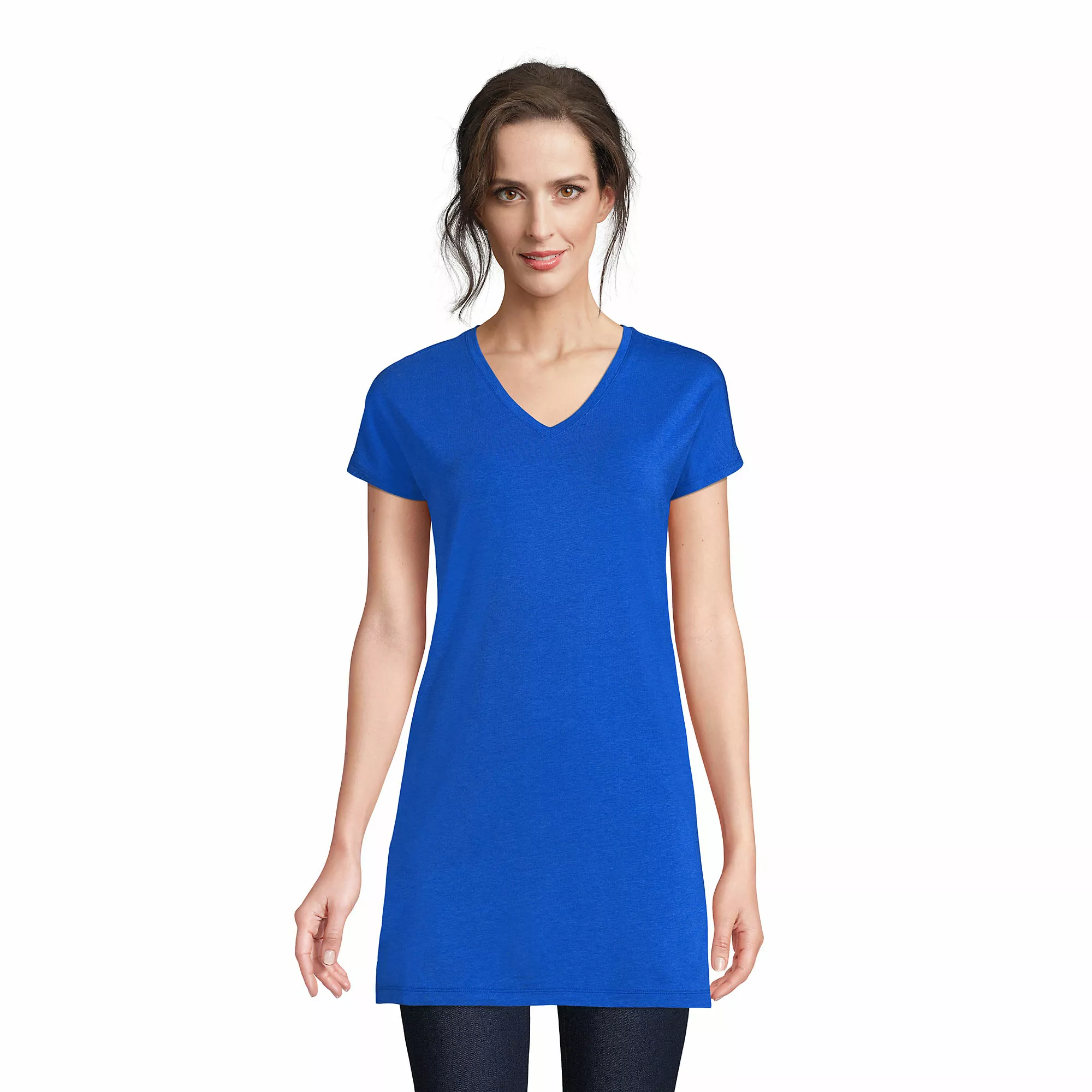Lands' End Women's Short Sleeve Jersey Extra Long Vneck Tunic