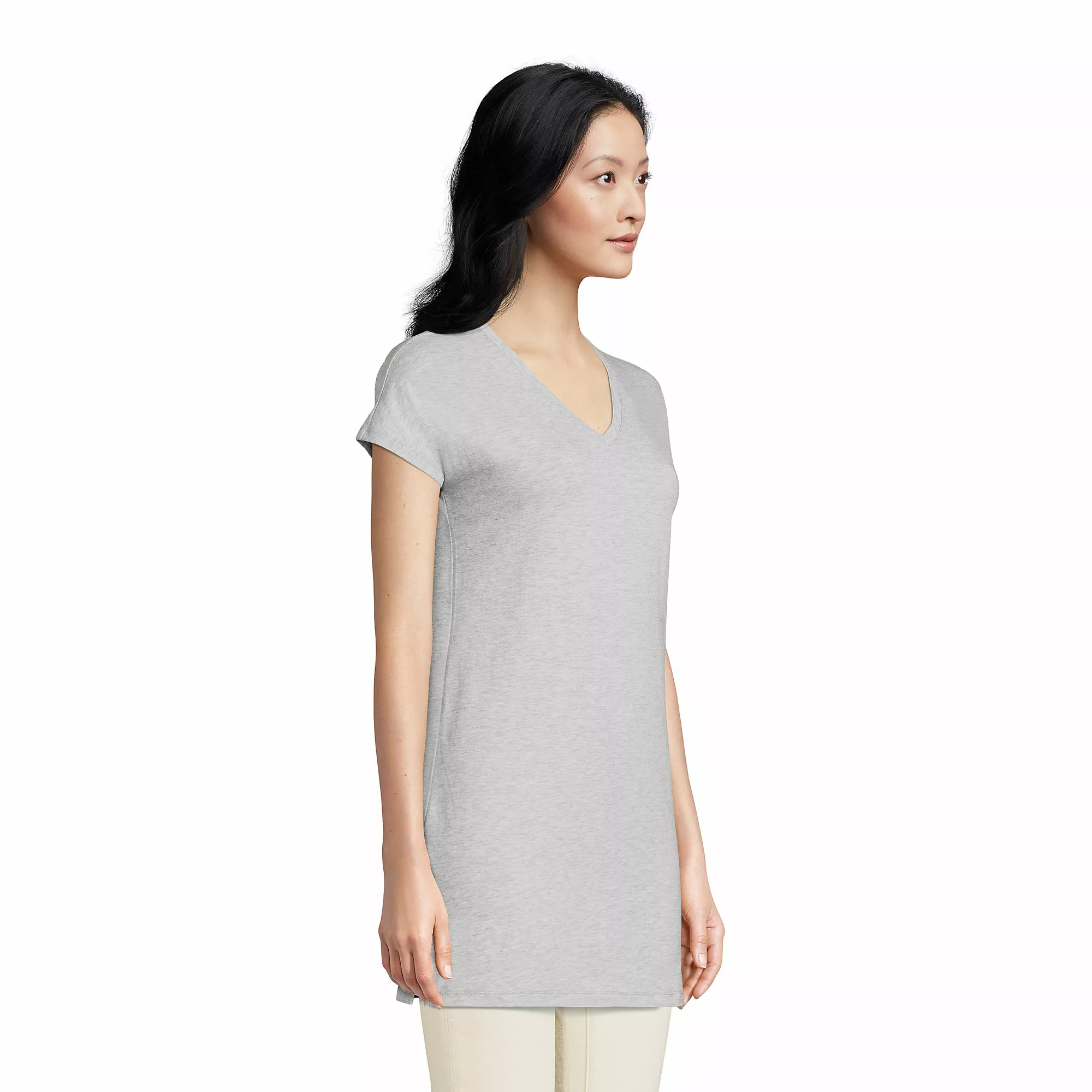 Lands' End Women's Short Sleeve Jersey Extra Long Vneck Tunic - Image 3