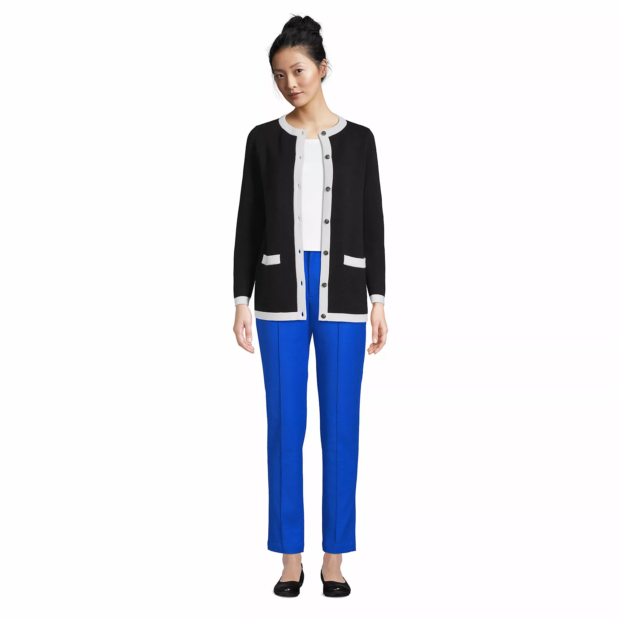 Lands' End Women's Fine Gauge Cotton Pocket Crew Cardigan - Image 4