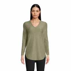 Lands' End Women's Soft Performance Long Sleeve Curve Hem Vneck Tunic