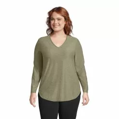 Lands' End Women's Plus Size Soft Performance Long Sleeve Curve Hem Vneck Tunic