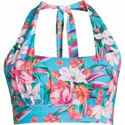 Lands' End Women's Plus Size Chlorine Resistant Square Neck Halter Bikini Swimsuit Top