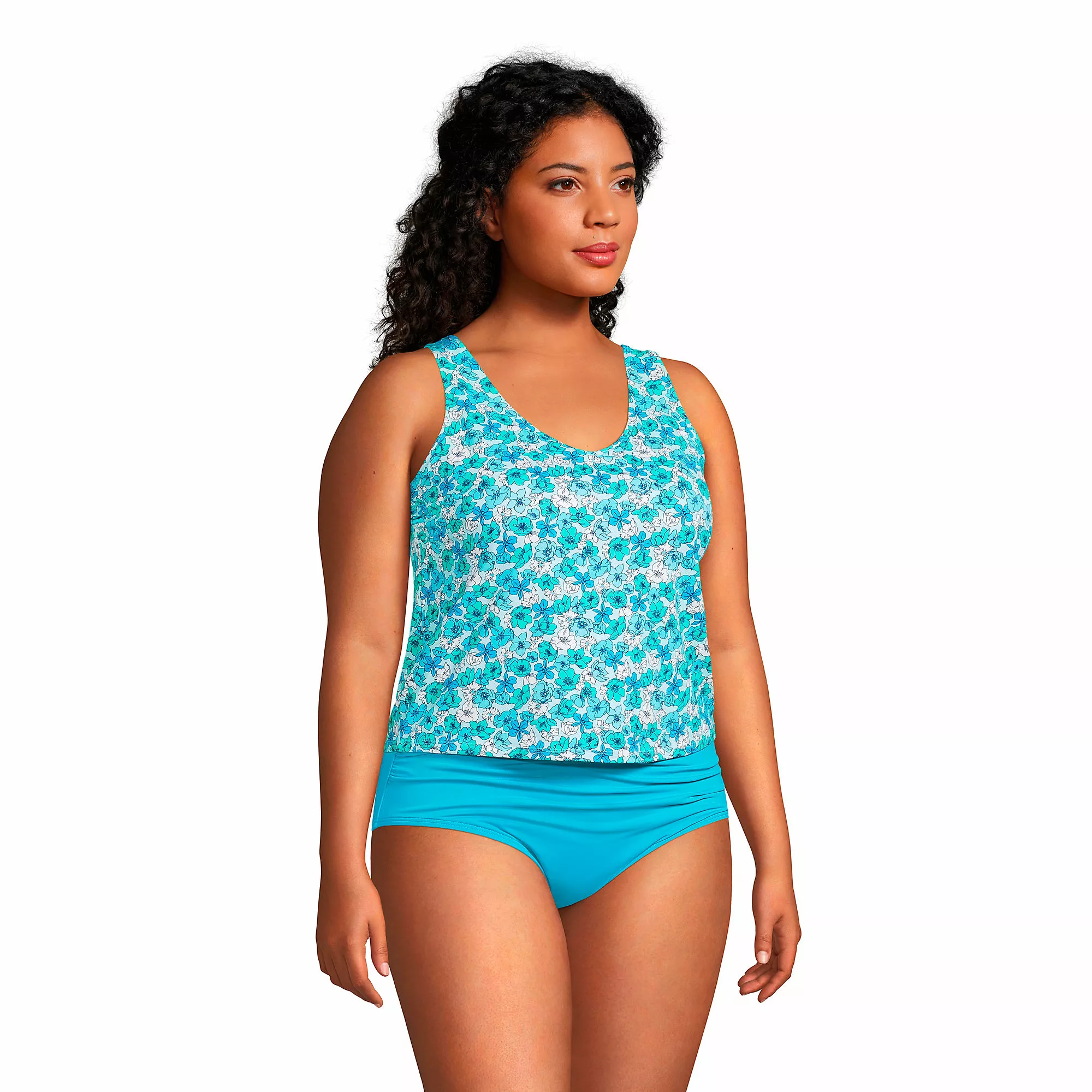 Lands' End Women's Plus Size Chlorine Resistant V-neck One Piece Fauxkini Swimsuit Faux Tankini Top - Image 4