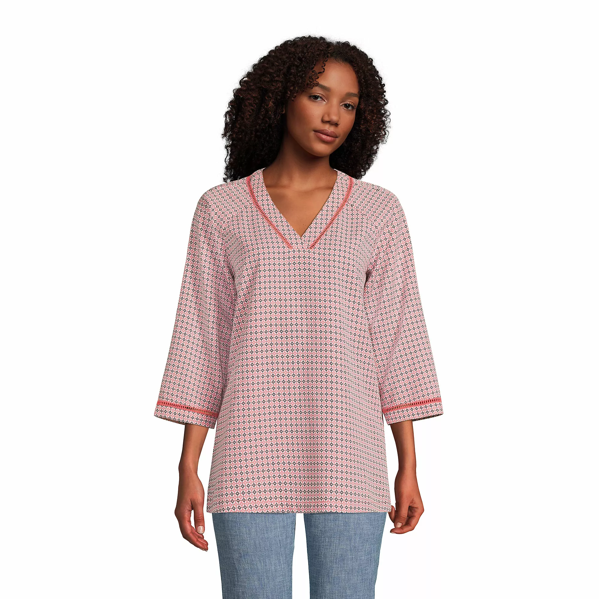 Lands' End Women's Rayon 3/4 Sleeve V Neck Tunic Top
