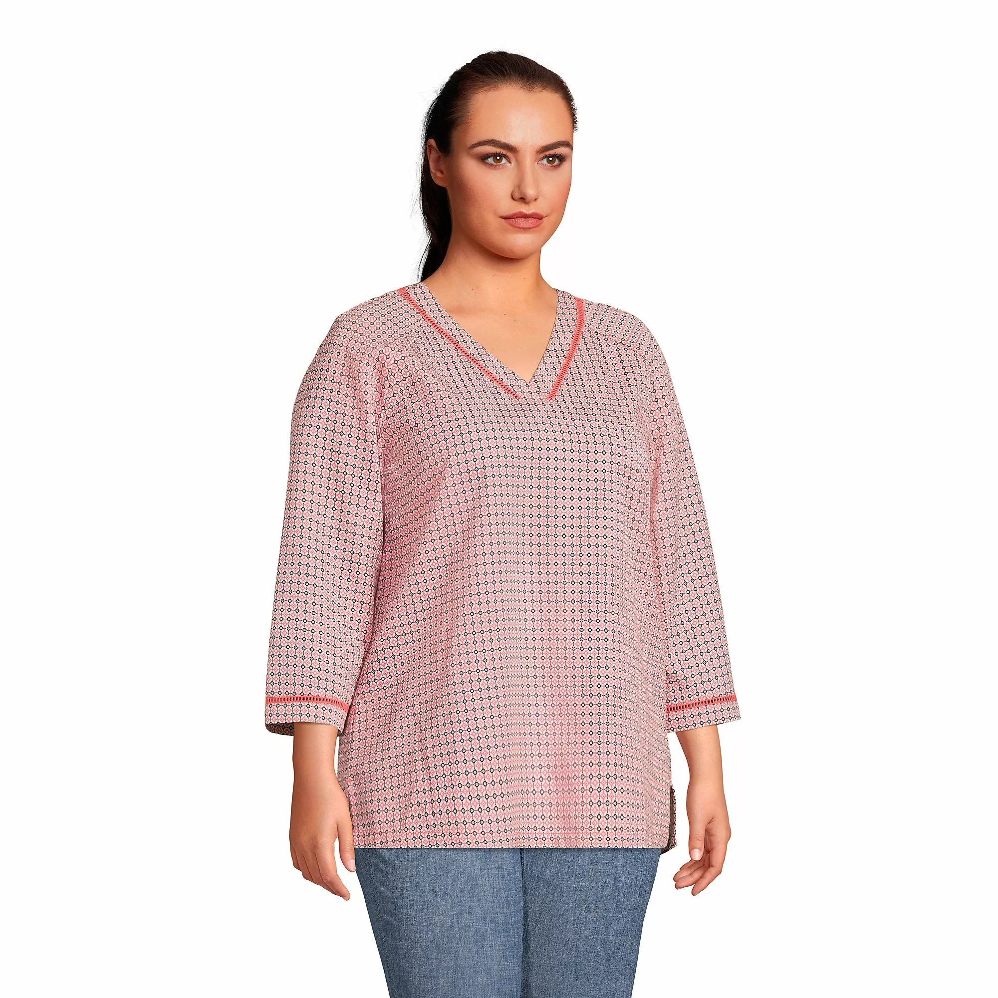 Lands' End Women's Plus Size Rayon 3/4 Sleeve V Neck Tunic Top - Image 3