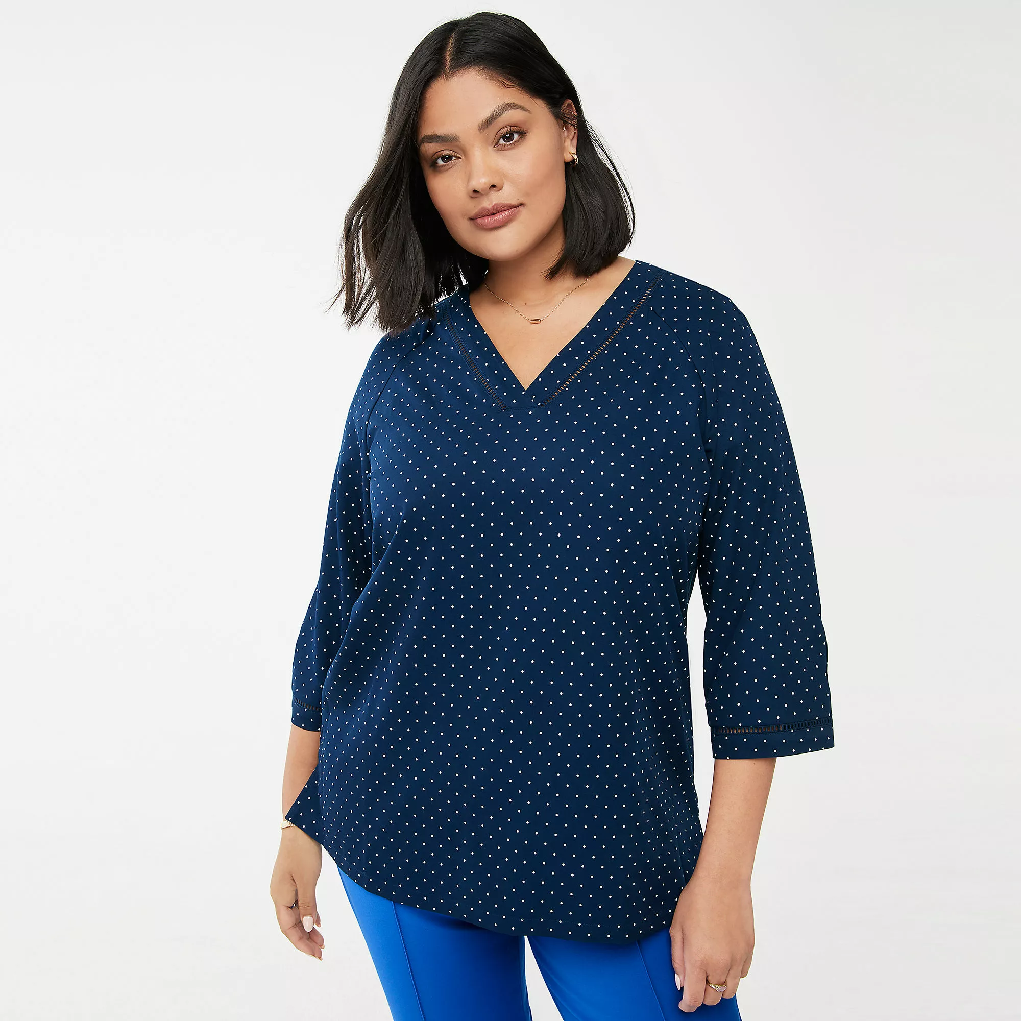 Lands' End Women's Plus Size Rayon 3/4 Sleeve V Neck Tunic Top - Image 6