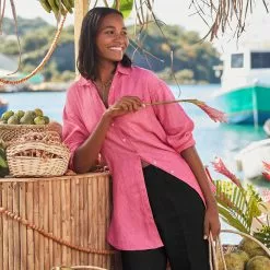 Lands' End Women's Linen Long Sleeve Oversized Extra Long Tunic Top