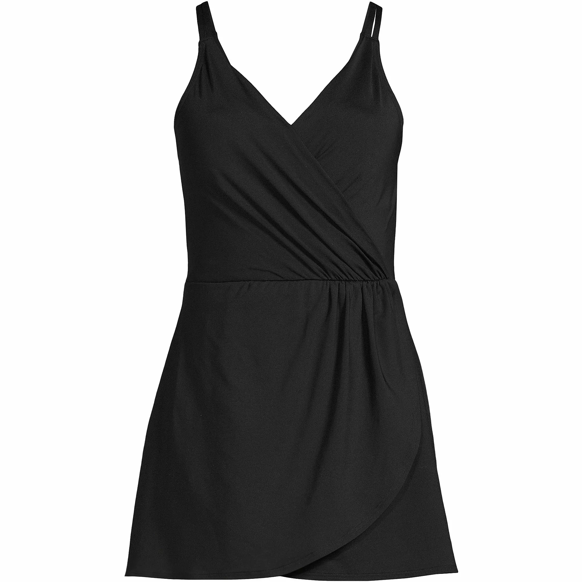 Lands' End Women's Plus Size Chlorine Resistant V-neck Tulip Wrap Swim Dress One Piece Swimsuit