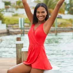 Lands' End Women's Chlorine Resistant V-neck Tulip Wrap Swim Dress One Piece Swimsuit