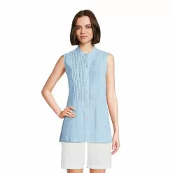 Lands' End Women's Linen Sleeveless Pintuck Shirt
