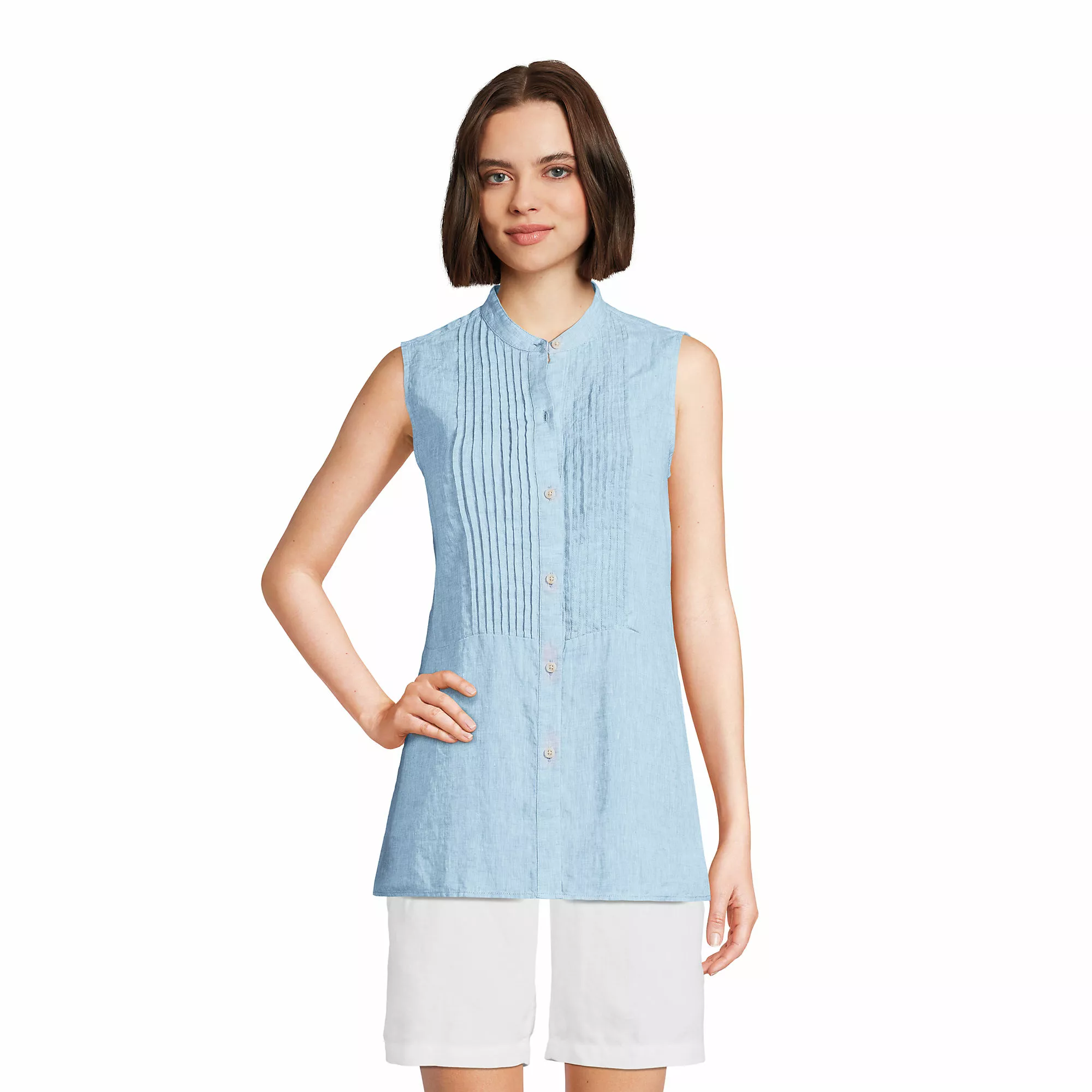 Lands' End Women's Linen Sleeveless Pintuck Shirt