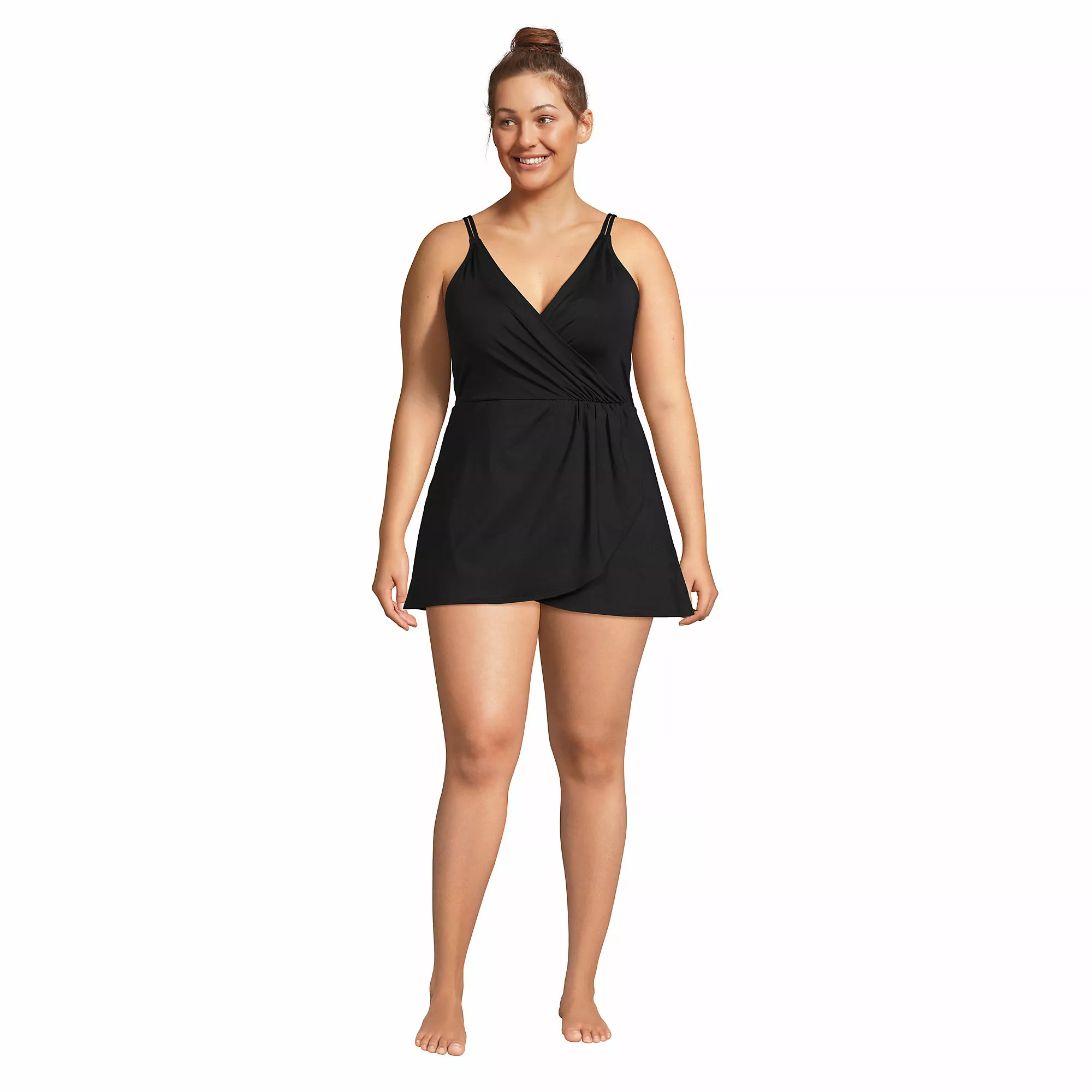 Lands' End Women's Plus Size Chlorine Resistant V-neck Tulip Wrap Swim Dress One Piece Swimsuit - Image 3