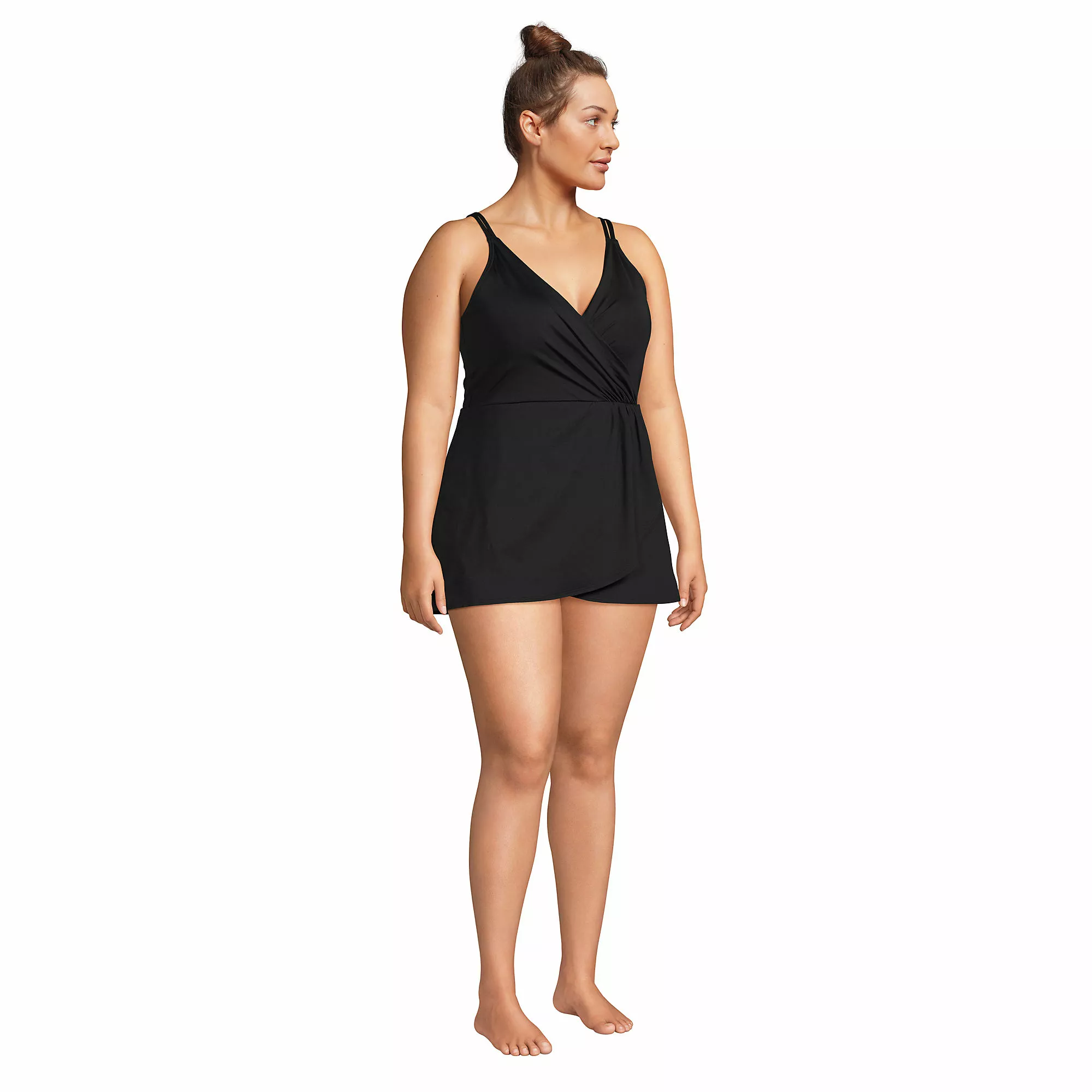 Lands' End Women's Plus Size Chlorine Resistant V-neck Tulip Wrap Swim Dress One Piece Swimsuit - Image 4