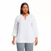 Lands' End Women's Plus Size Linen Split Neck 3/4 Sleeve Tunic Top