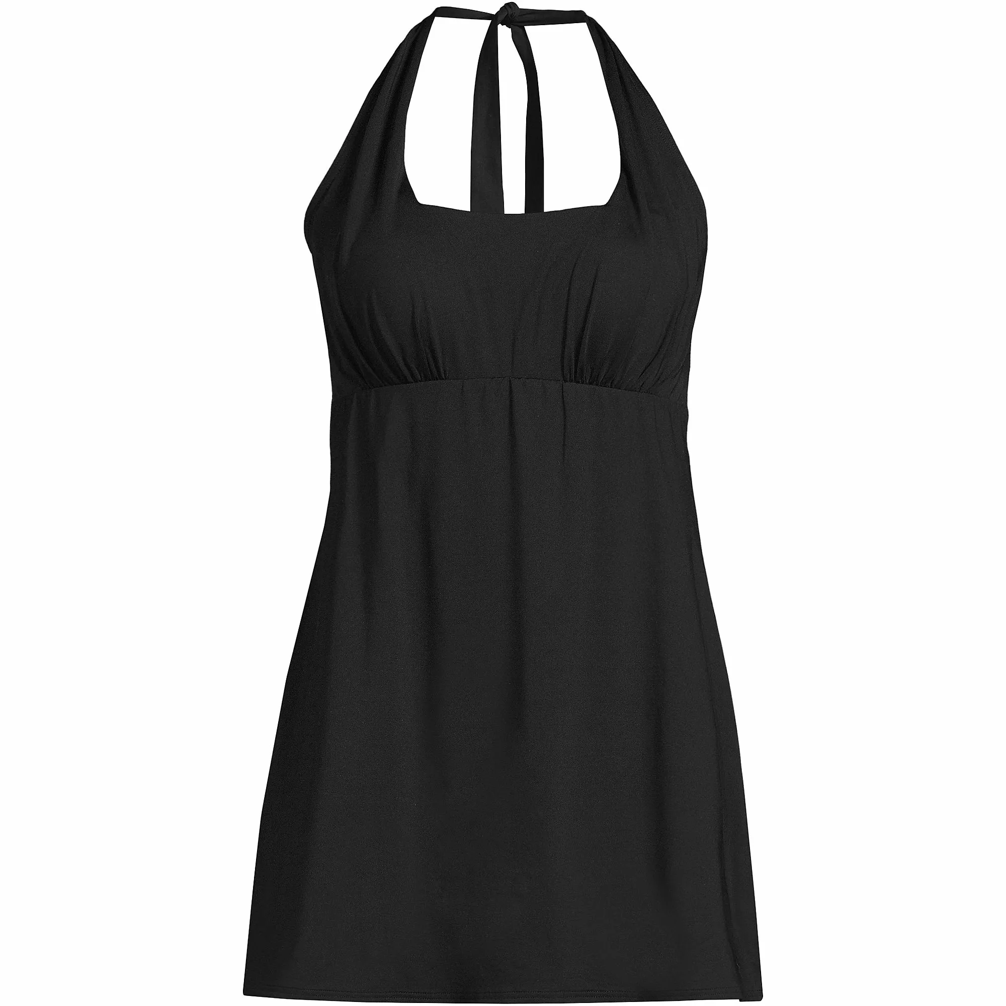Lands' End Women's Plus Size Chlorine Resistant Square Neck Halter Swim Dress One Piece Swimsuit