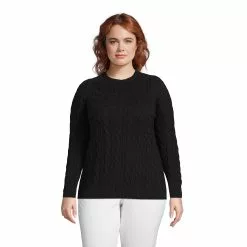 Lands' End Women's Plus Size Cotton Drifter Cable Crew Neck Sweater