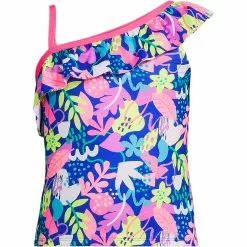 Lands' End Girls Ruffle One Shoulder Tankini Top