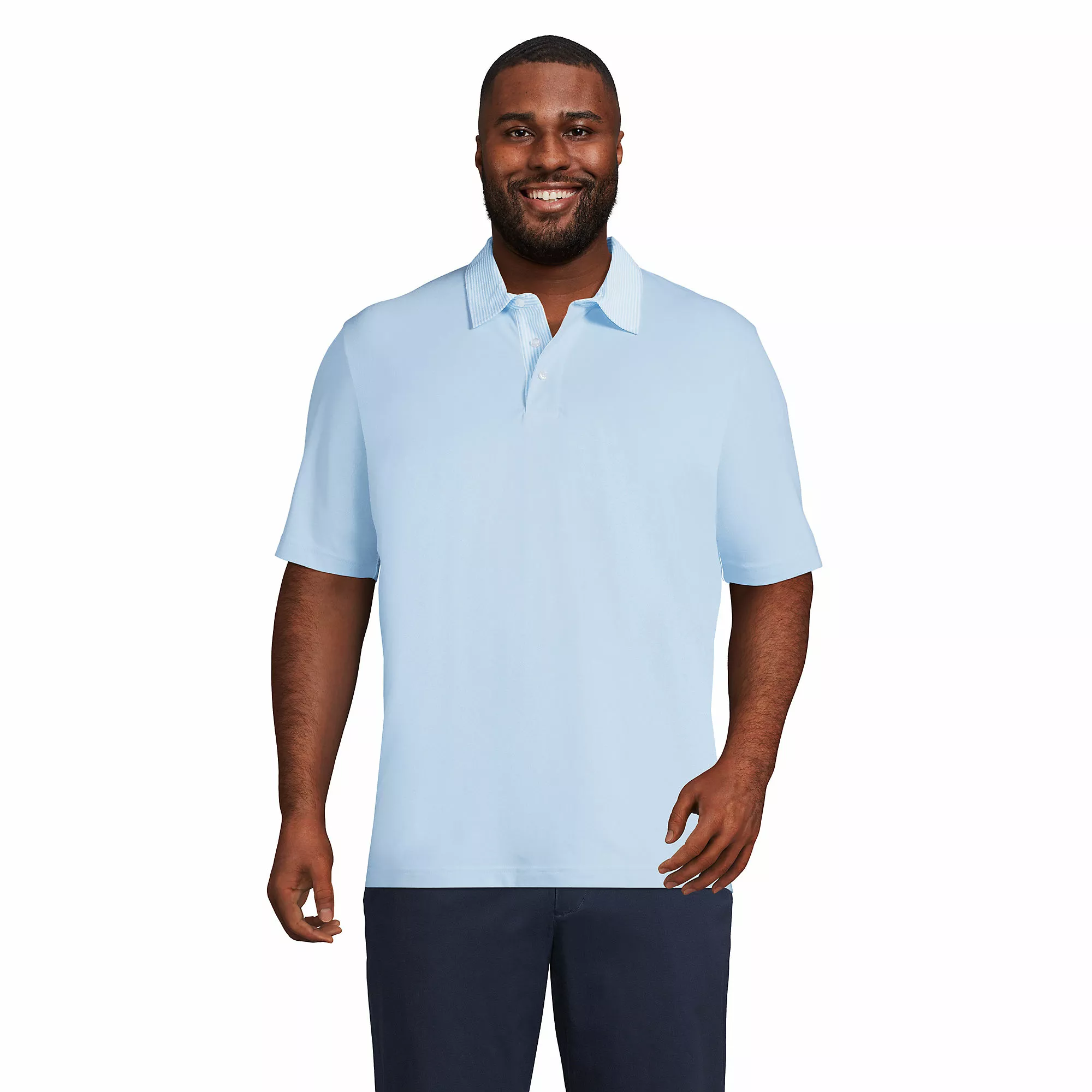 Lands' End Men's Big And Tall Seersucker Collar Comfort First Mesh Polo Shirt