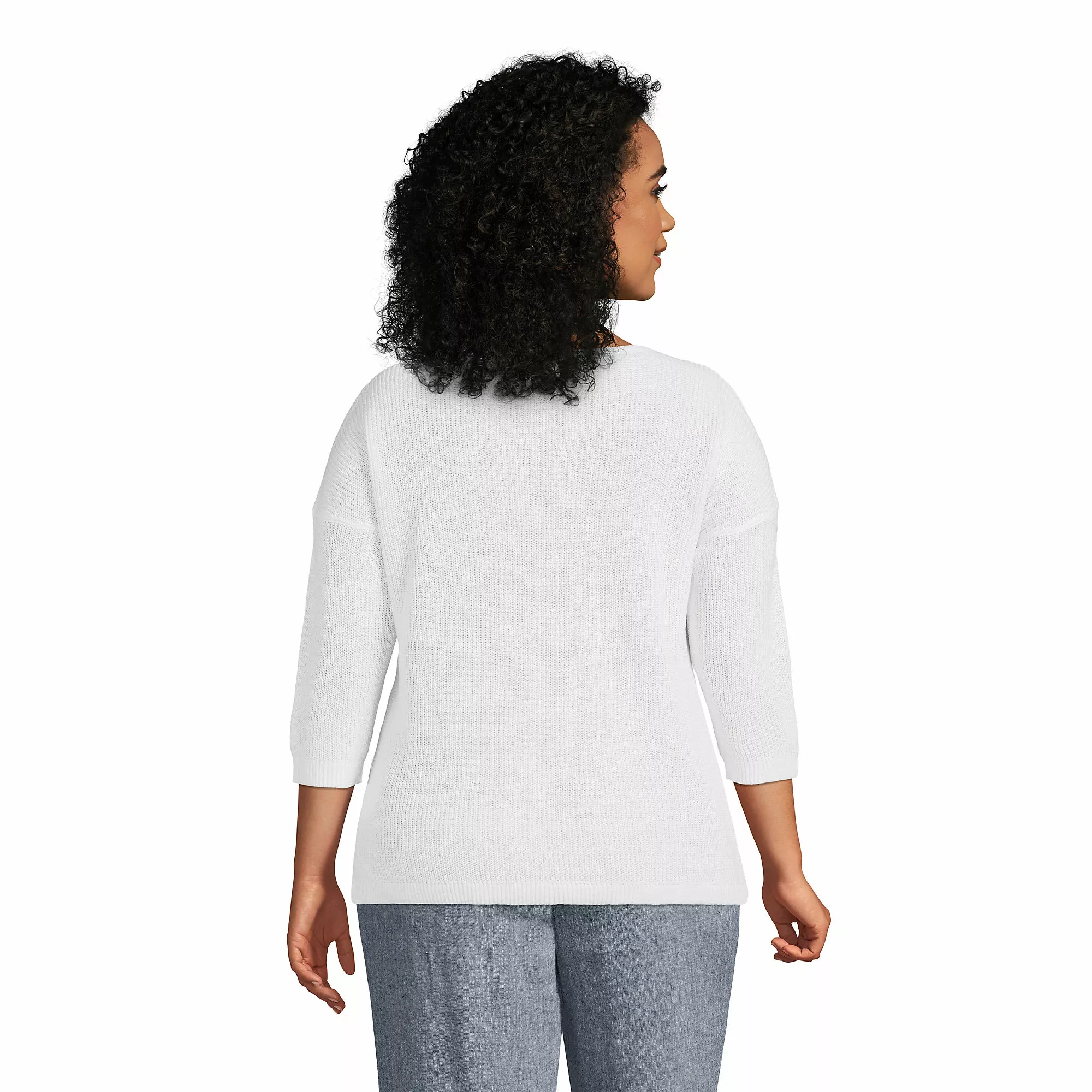 Lands' End Women's Plus Size Linen Cotton 3/4 Sleeve Boatneck Sweater - Image 2