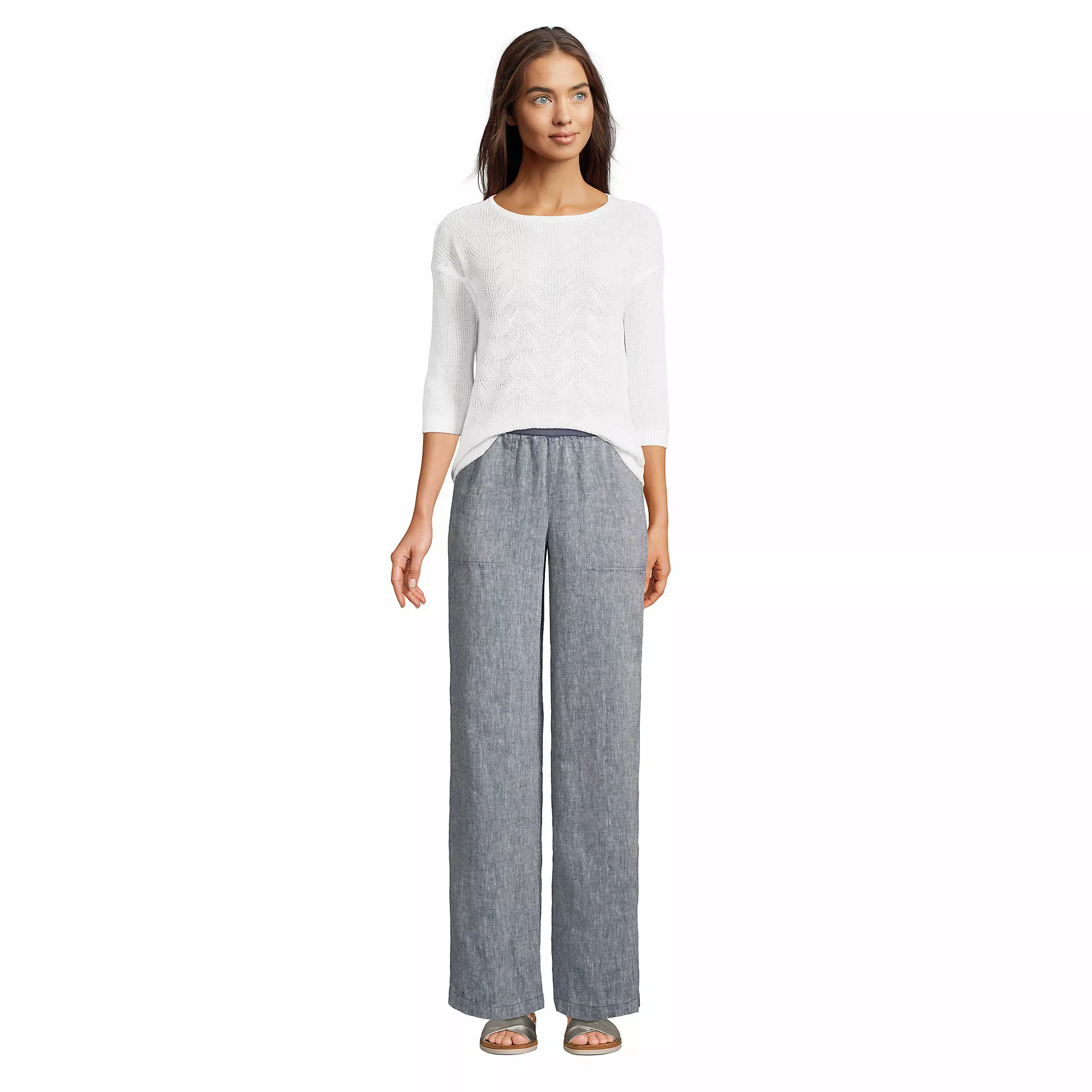 Lands' End Women's Linen Cotton 3/4 Sleeve Boatneck Sweater - Image 4