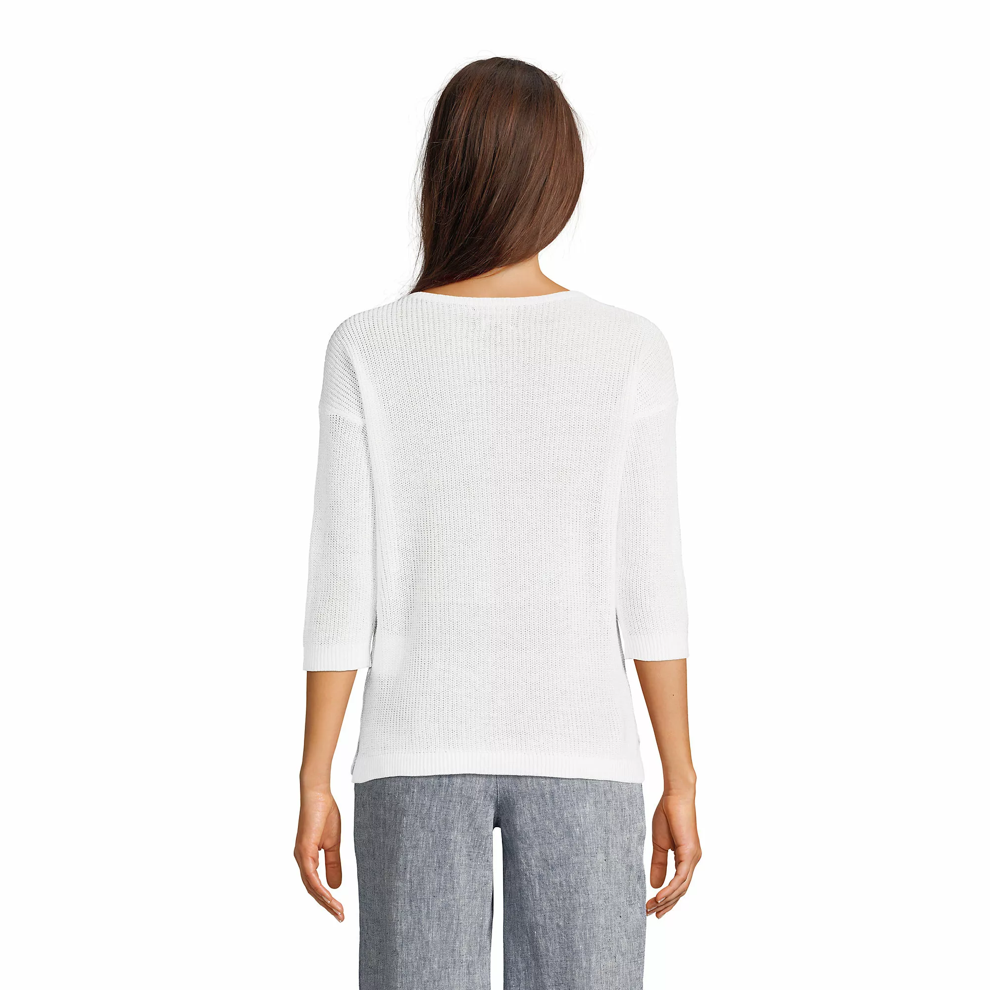 Lands' End Women's Linen Cotton 3/4 Sleeve Boatneck Sweater - Image 2
