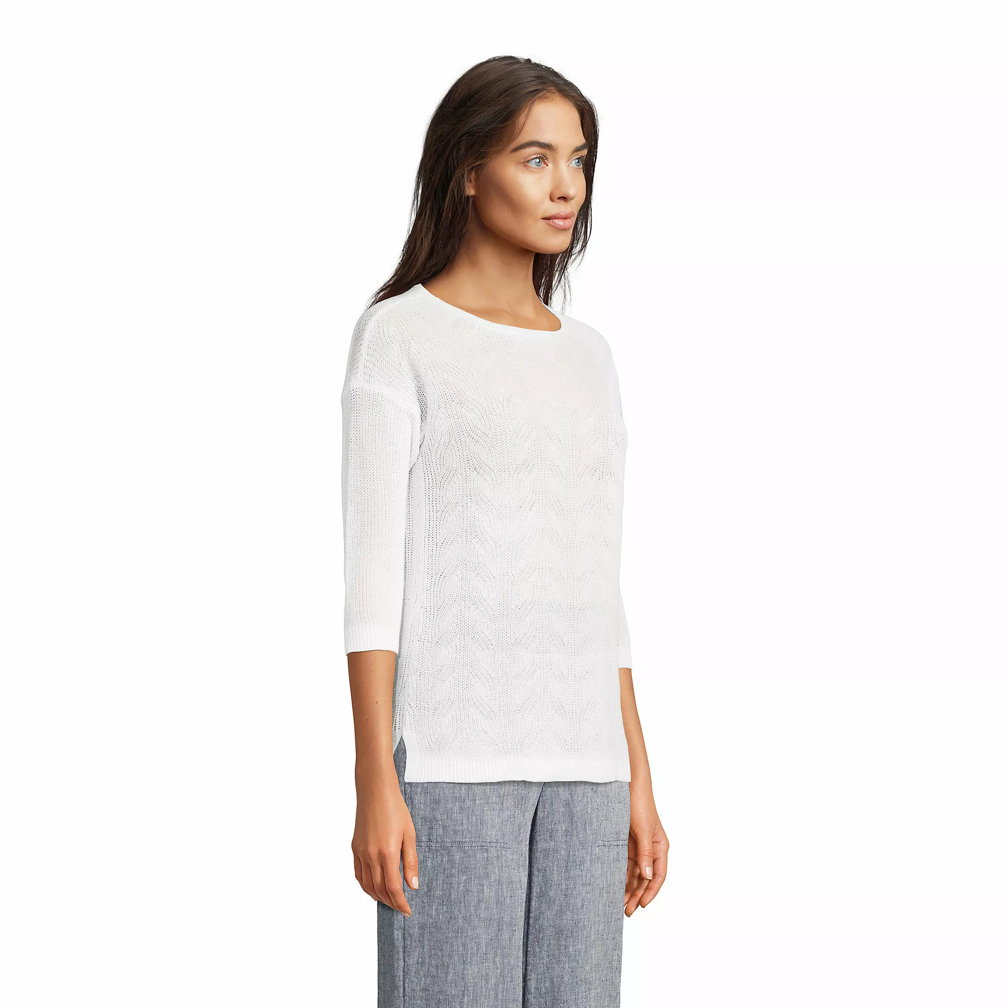 Lands' End Women's Linen Cotton 3/4 Sleeve Boatneck Sweater - Image 3