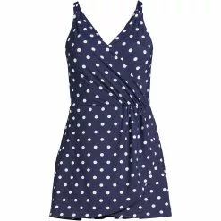 Lands' End Women's Plus Size Chlorine Resistant V-neck Tulip Wrap Swim Dress One Piece Swimsuit