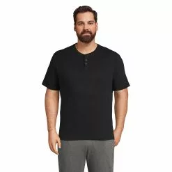 Lands' End Men's Big And Tall Knit Rib Short Sleeve Henley Pajama Shirt