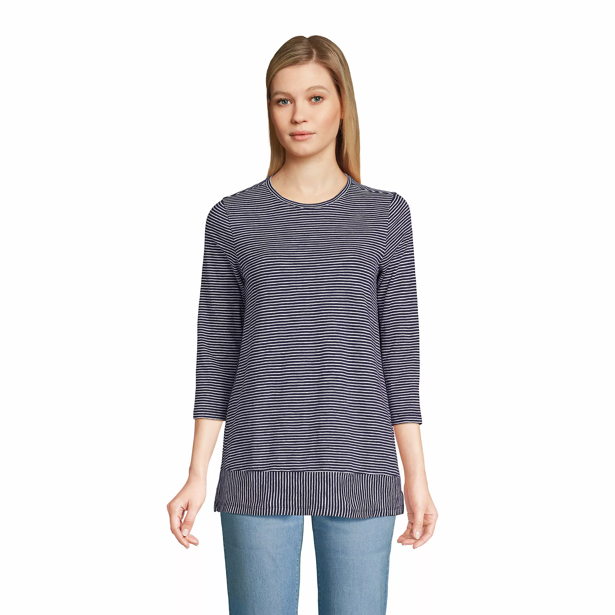 Lands' End Women's 3/4 Sleeve Slub Jersey Swing Tunic