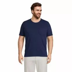 Lands' End Men's Big And Tall Short Sleeve Garment Dye Slub Pocket Tee