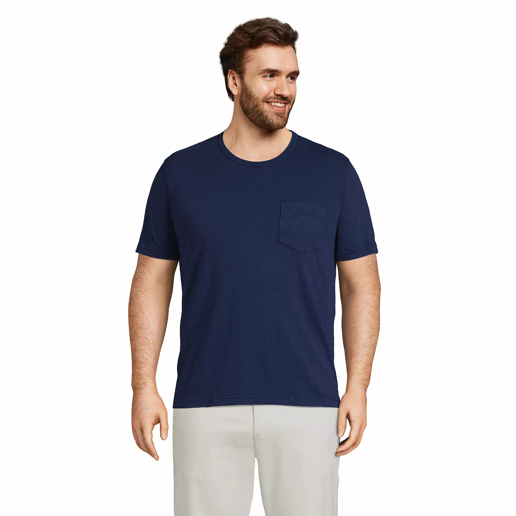 Lands' End Men's Big And Tall Short Sleeve Garment Dye Slub Pocket Tee
