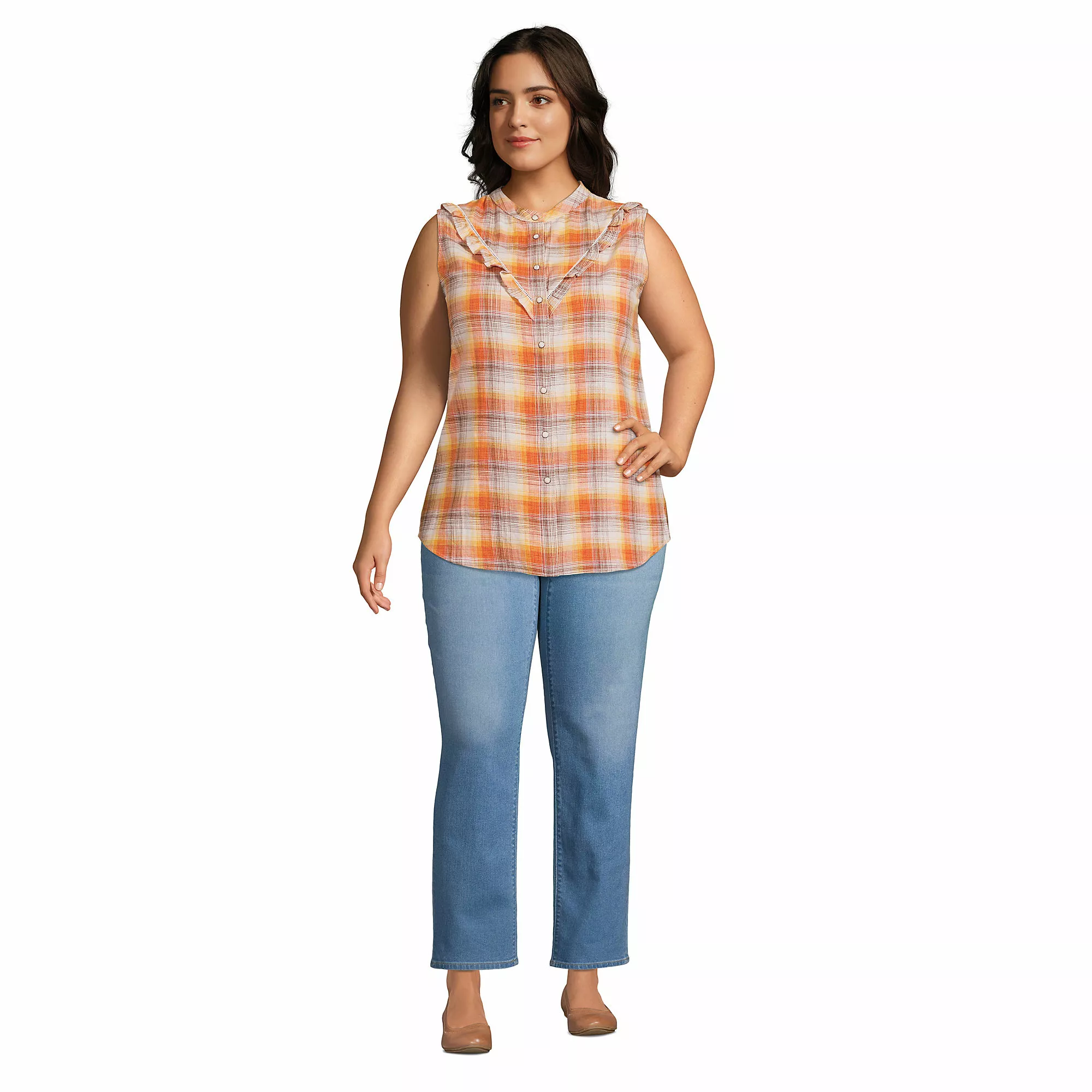 Blake Shelton X Lands' End Women's Plus Size Ruffle Sleeveless Shirt - Image 6