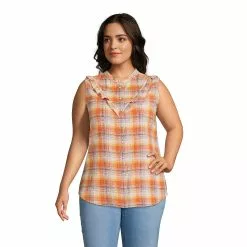 Blake Shelton X Lands' End Women's Plus Size Ruffle Sleeveless Shirt