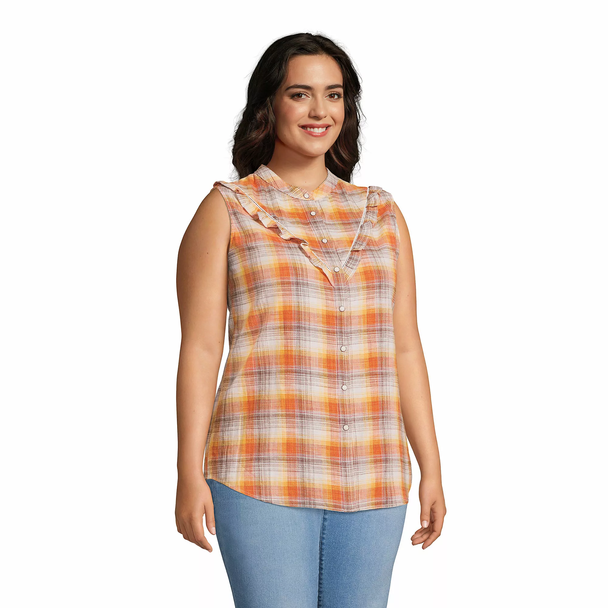 Blake Shelton X Lands' End Women's Plus Size Ruffle Sleeveless Shirt - Image 5