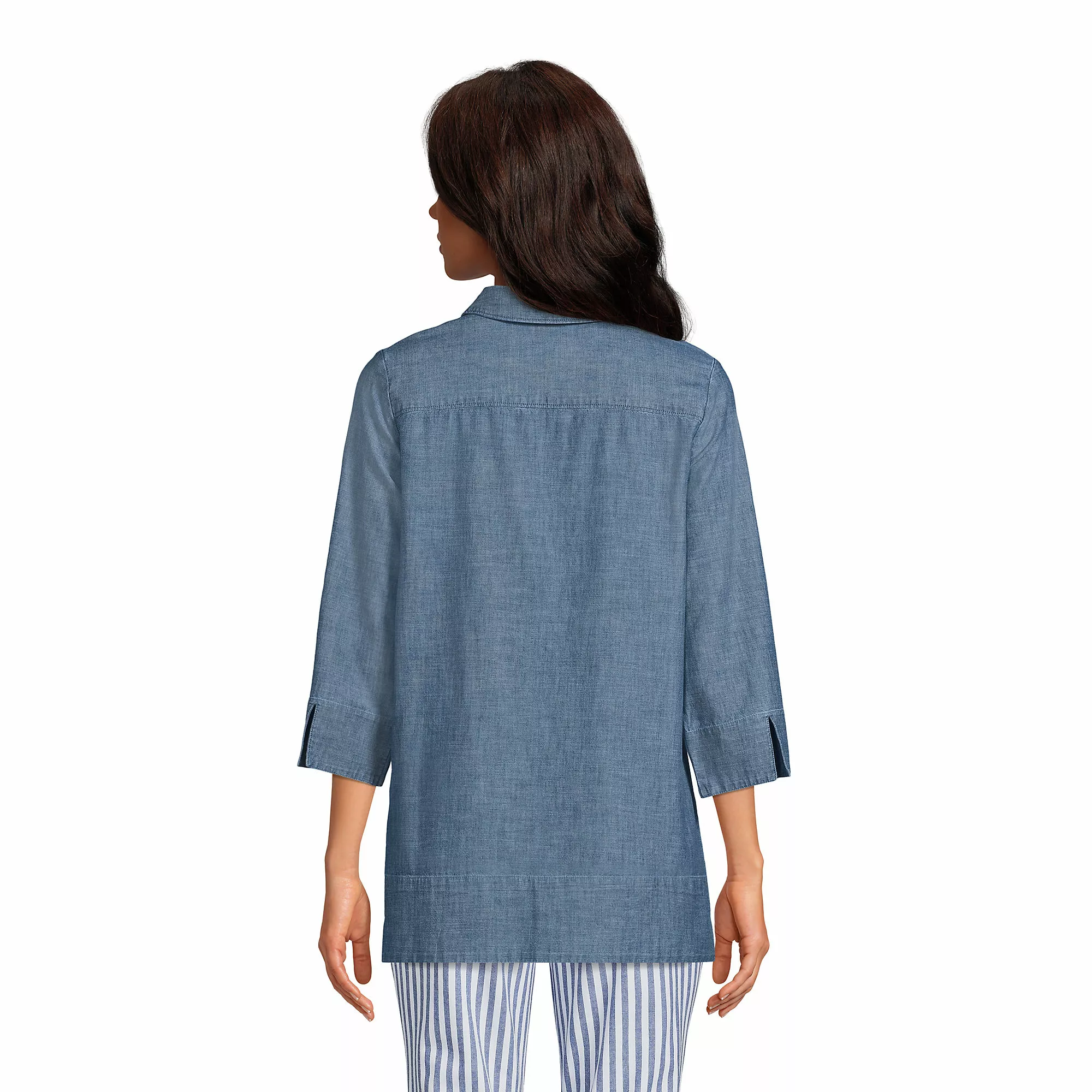 Lands' End Women's Cotton 3/4 Sleeve Split Neck Tunic Top - Image 2