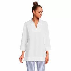 Lands' End Women's Cotton 3/4 Sleeve Split Neck Tunic Top