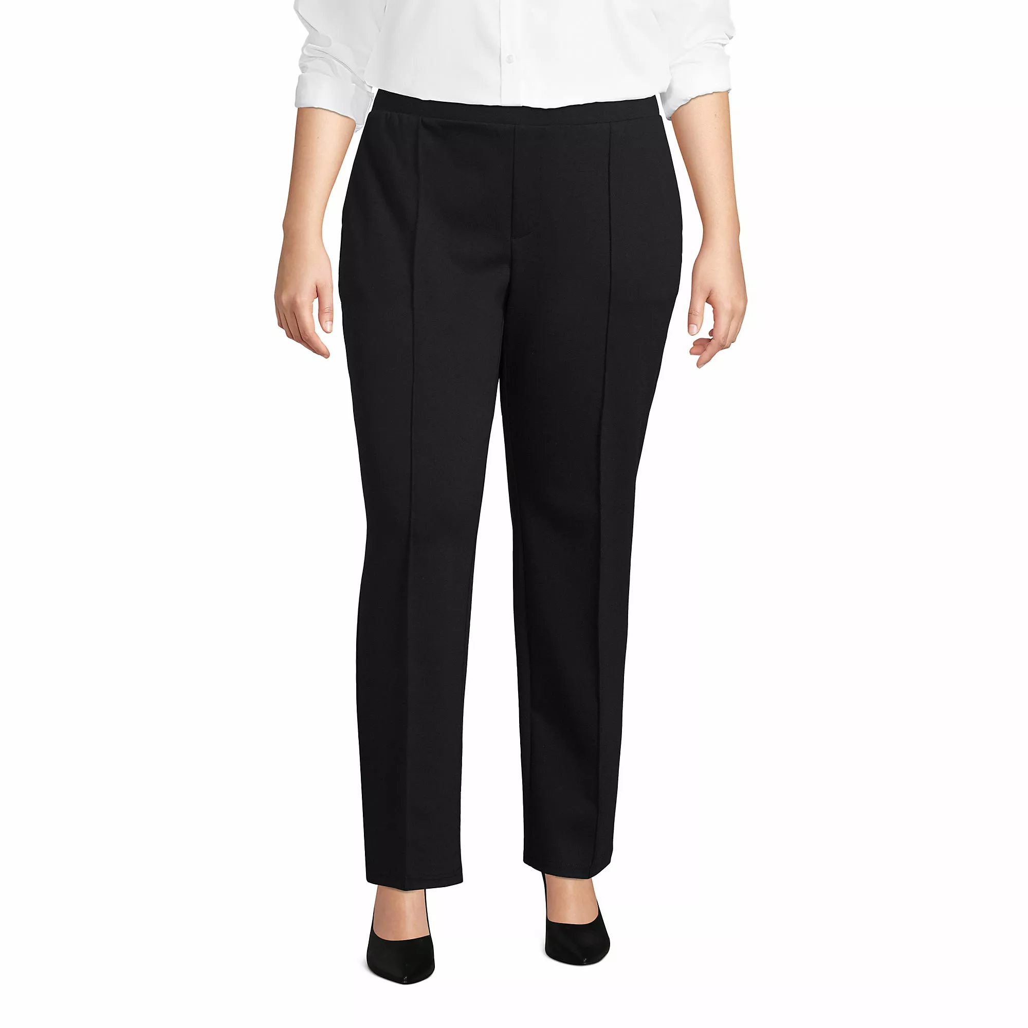 Lands' End Women's Plus Size Pintuck Straight Leg Ponte Pants