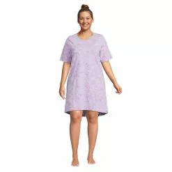 Lands' End Women's Plus Size Short Sleeve Above The Knee Knit T-Shirt Nightgown