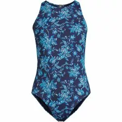 Lands' End Women's Plus Size Chlorine Resistant High Neck High Leg Portrait Back Swimsuit