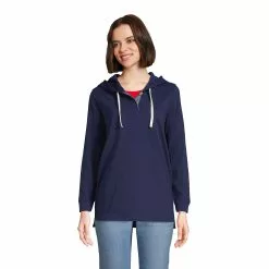 Lands' End Women's Long Sleeve Heavyweight Jersey Button Front Hoodie Tunic