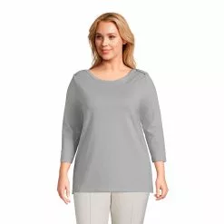Lands' End Women's Plus Size 3/4 Sleeve Heavyweight Jersey Boatneck Button Back Tunic