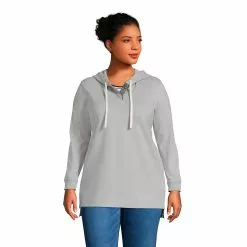 Lands' End Women's Plus Size Long Sleeve Heavyweight Jersey Button Front Hoodie Tunic